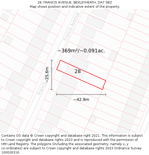 28, FRANCIS AVENUE, BEXLEYHEATH, DA7 5BZ: Plot and title map