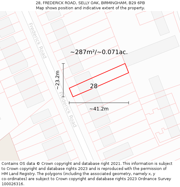 28, FREDERICK ROAD, SELLY OAK, BIRMINGHAM, B29 6PB: Plot and title map