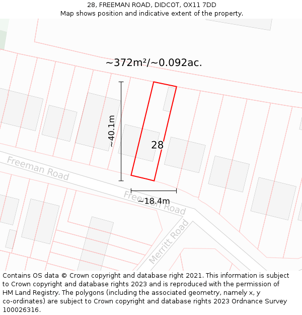 28, FREEMAN ROAD, DIDCOT, OX11 7DD: Plot and title map