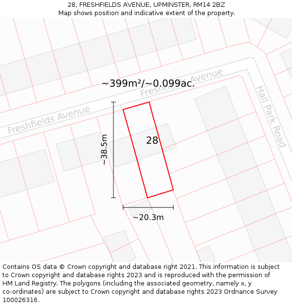 28, FRESHFIELDS AVENUE, UPMINSTER, RM14 2BZ: Plot and title map