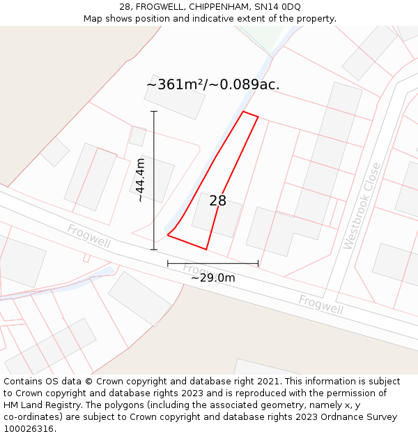 28, FROGWELL, CHIPPENHAM, SN14 0DQ: Plot and title map