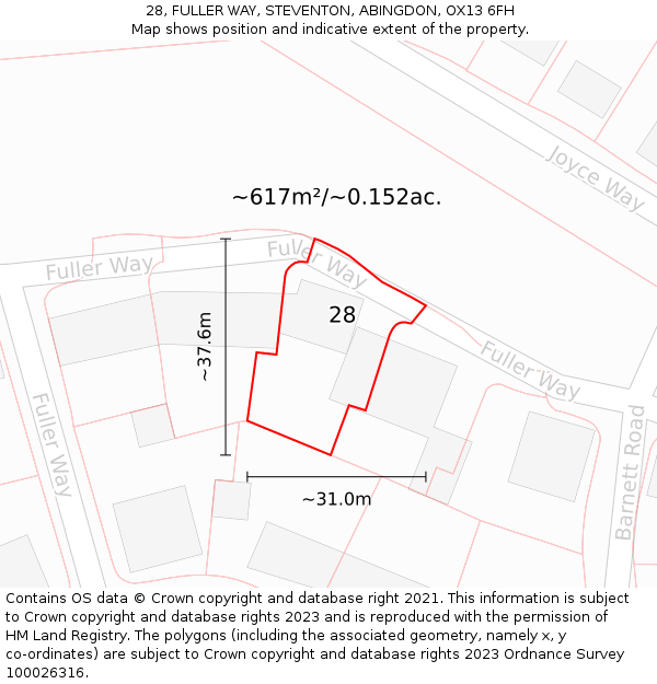 28, FULLER WAY, STEVENTON, ABINGDON, OX13 6FH: Plot and title map