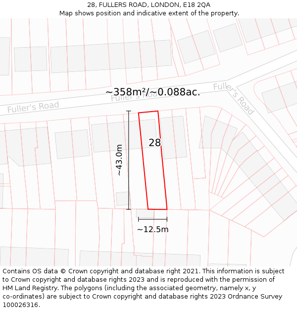 28, FULLERS ROAD, LONDON, E18 2QA: Plot and title map
