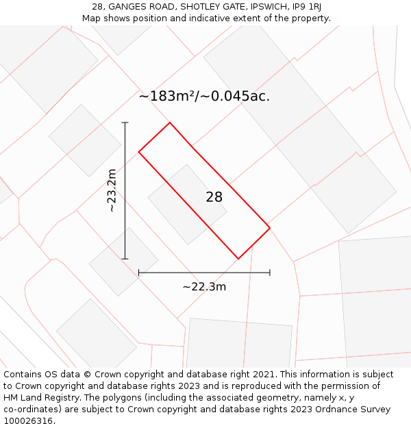 28, GANGES ROAD, SHOTLEY GATE, IPSWICH, IP9 1RJ: Plot and title map