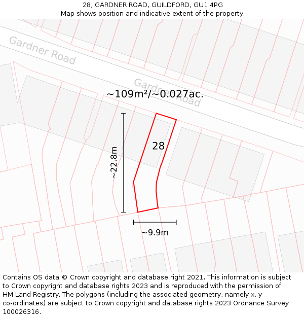 28, GARDNER ROAD, GUILDFORD, GU1 4PG: Plot and title map