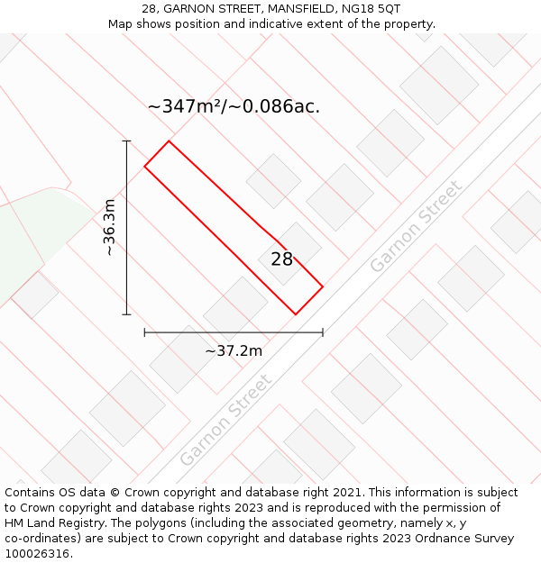 28, GARNON STREET, MANSFIELD, NG18 5QT: Plot and title map