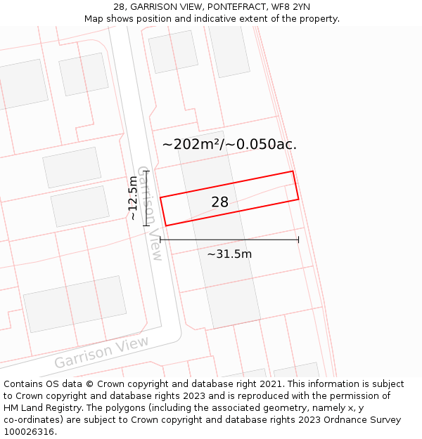 28, GARRISON VIEW, PONTEFRACT, WF8 2YN: Plot and title map