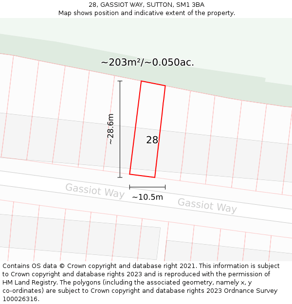 28, GASSIOT WAY, SUTTON, SM1 3BA: Plot and title map