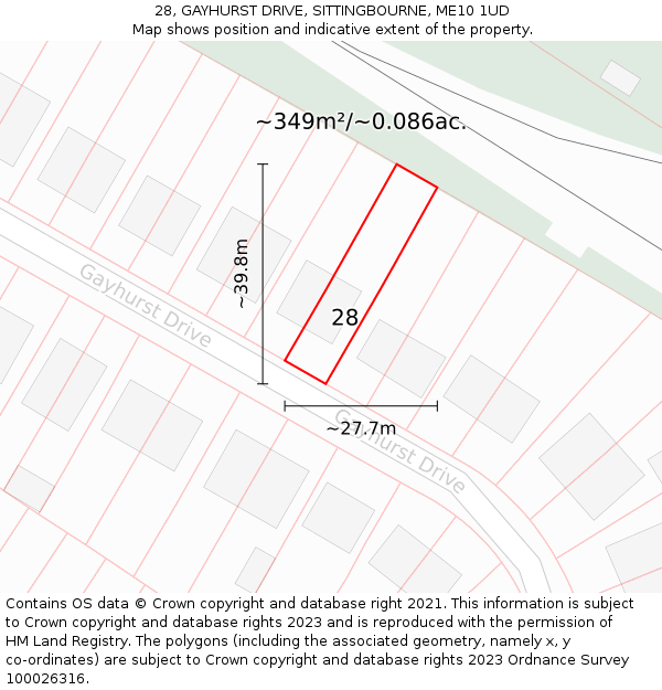 28, GAYHURST DRIVE, SITTINGBOURNE, ME10 1UD: Plot and title map