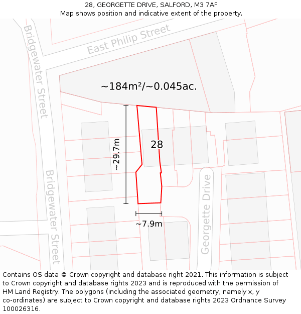 28, GEORGETTE DRIVE, SALFORD, M3 7AF: Plot and title map