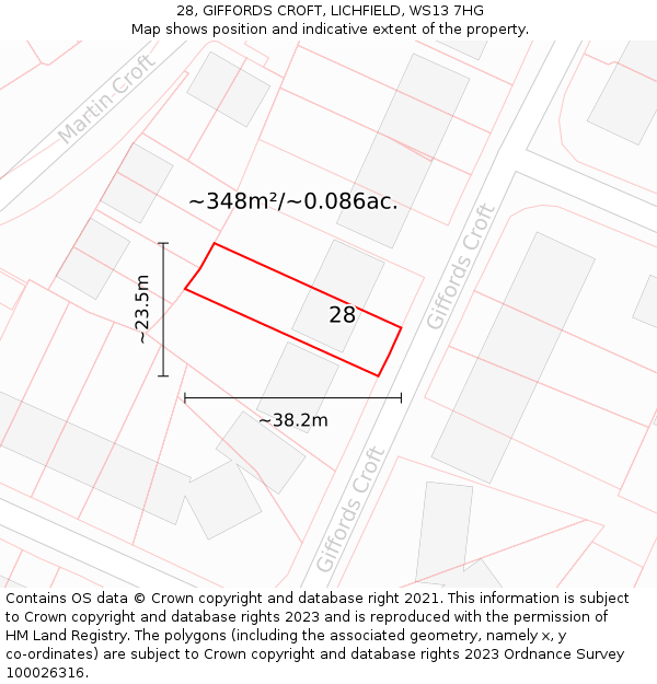28, GIFFORDS CROFT, LICHFIELD, WS13 7HG: Plot and title map