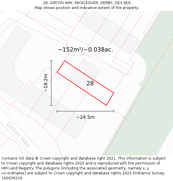 28, GIRTON WAY, MICKLEOVER, DERBY, DE3 9EA: Plot and title map