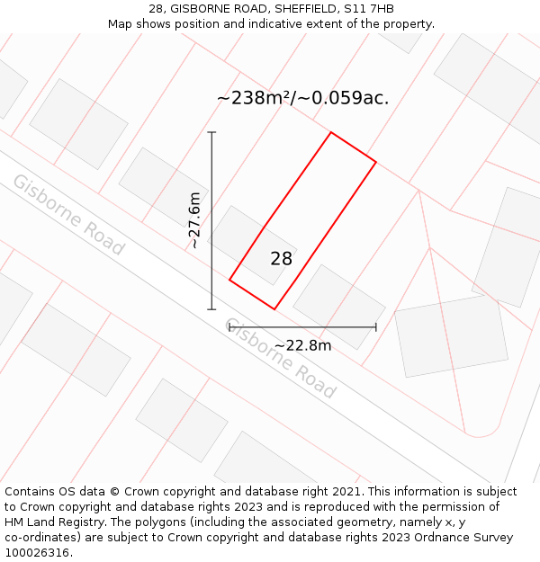 28, GISBORNE ROAD, SHEFFIELD, S11 7HB: Plot and title map