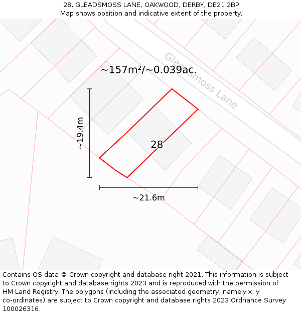 28, GLEADSMOSS LANE, OAKWOOD, DERBY, DE21 2BP: Plot and title map