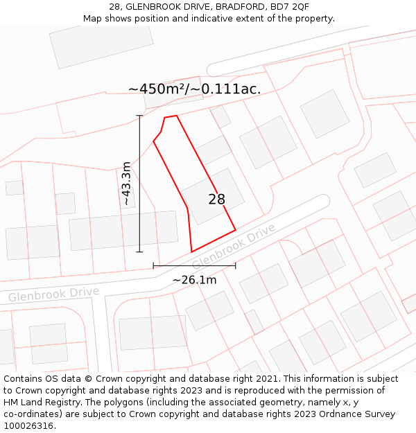 28, GLENBROOK DRIVE, BRADFORD, BD7 2QF: Plot and title map