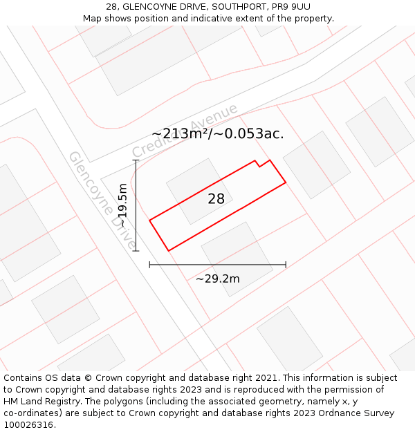 28, GLENCOYNE DRIVE, SOUTHPORT, PR9 9UU: Plot and title map