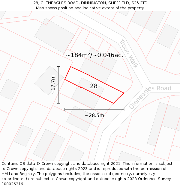 28, GLENEAGLES ROAD, DINNINGTON, SHEFFIELD, S25 2TD: Plot and title map