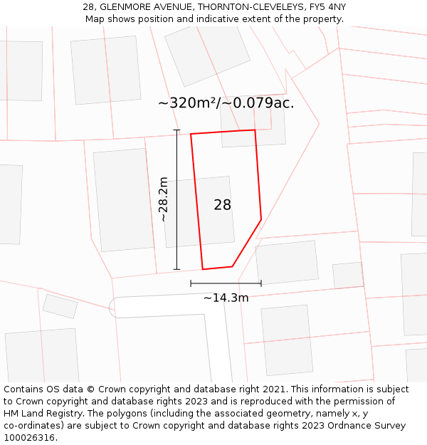 28, GLENMORE AVENUE, THORNTON-CLEVELEYS, FY5 4NY: Plot and title map