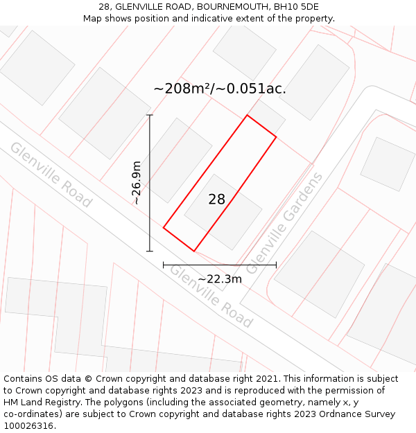28, GLENVILLE ROAD, BOURNEMOUTH, BH10 5DE: Plot and title map