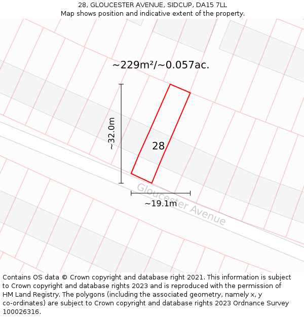 28, GLOUCESTER AVENUE, SIDCUP, DA15 7LL: Plot and title map