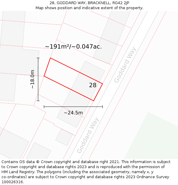 28, GODDARD WAY, BRACKNELL, RG42 2JP: Plot and title map