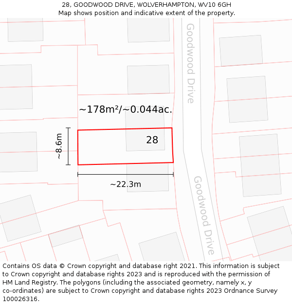 28, GOODWOOD DRIVE, WOLVERHAMPTON, WV10 6GH: Plot and title map