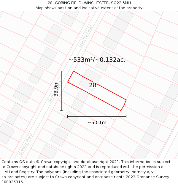 28, GORING FIELD, WINCHESTER, SO22 5NH: Plot and title map