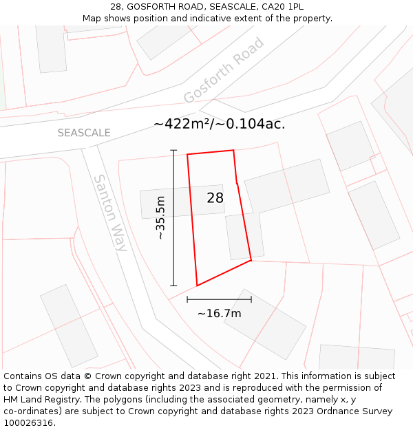 28, GOSFORTH ROAD, SEASCALE, CA20 1PL: Plot and title map