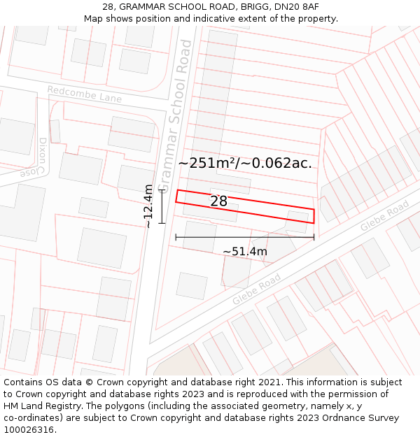 28, GRAMMAR SCHOOL ROAD, BRIGG, DN20 8AF: Plot and title map