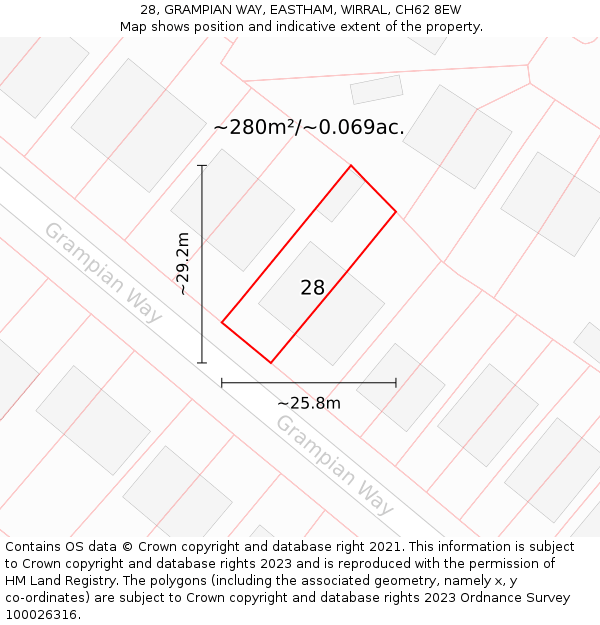 28, GRAMPIAN WAY, EASTHAM, WIRRAL, CH62 8EW: Plot and title map