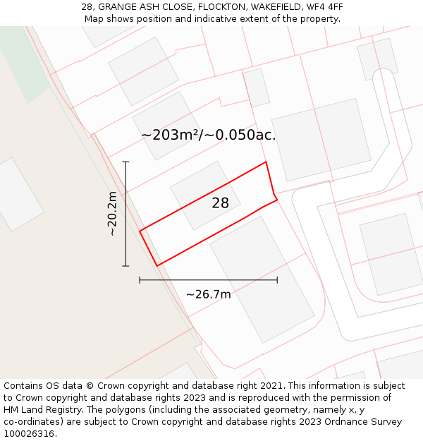 28, GRANGE ASH CLOSE, FLOCKTON, WAKEFIELD, WF4 4FF: Plot and title map