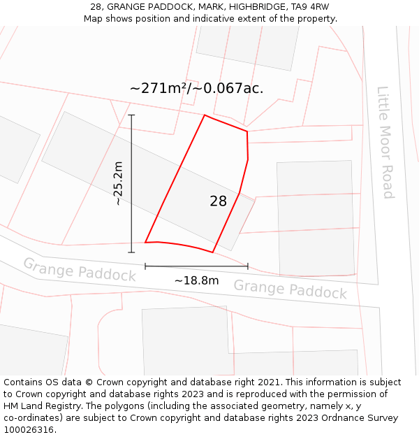 28, GRANGE PADDOCK, MARK, HIGHBRIDGE, TA9 4RW: Plot and title map