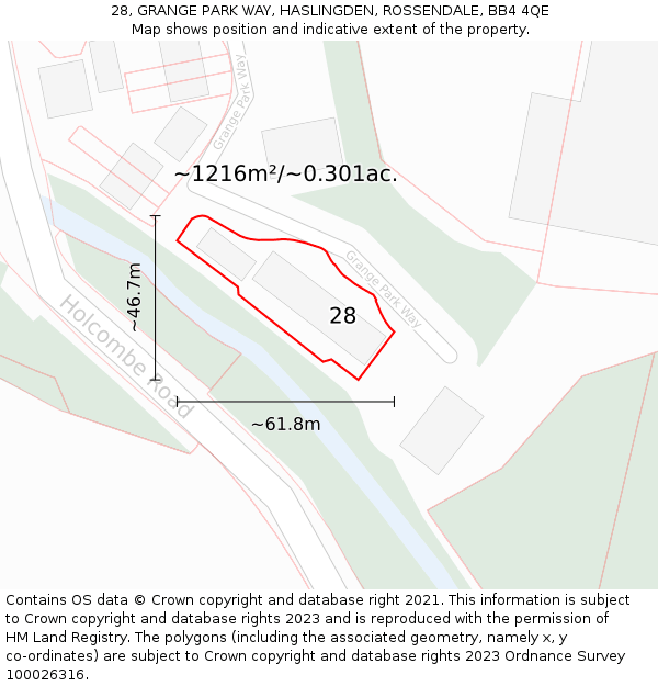 28, GRANGE PARK WAY, HASLINGDEN, ROSSENDALE, BB4 4QE: Plot and title map