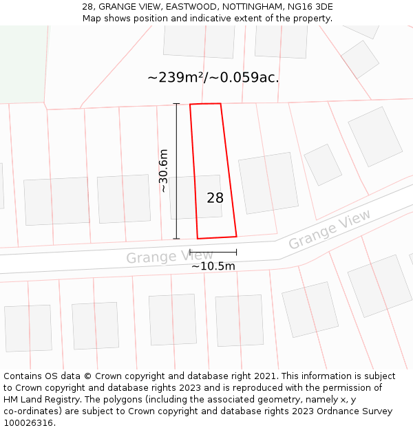 28, GRANGE VIEW, EASTWOOD, NOTTINGHAM, NG16 3DE: Plot and title map