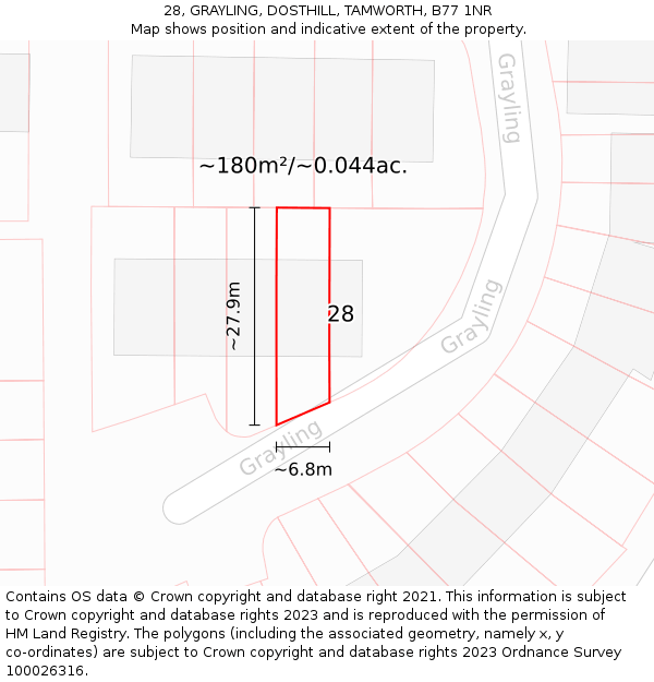 28, GRAYLING, DOSTHILL, TAMWORTH, B77 1NR: Plot and title map