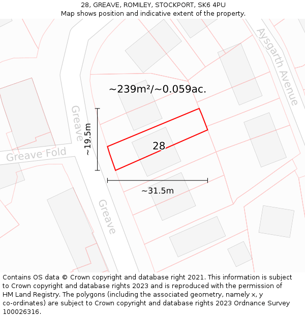 28, GREAVE, ROMILEY, STOCKPORT, SK6 4PU: Plot and title map