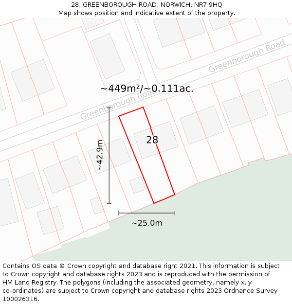 28, GREENBOROUGH ROAD, NORWICH, NR7 9HQ: Plot and title map