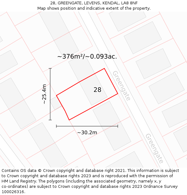 28, GREENGATE, LEVENS, KENDAL, LA8 8NF: Plot and title map