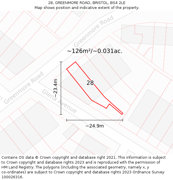 28, GREENMORE ROAD, BRISTOL, BS4 2LE: Plot and title map