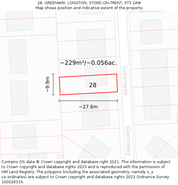28, GREENWAY, LONGTON, STOKE-ON-TRENT, ST3 2AW: Plot and title map