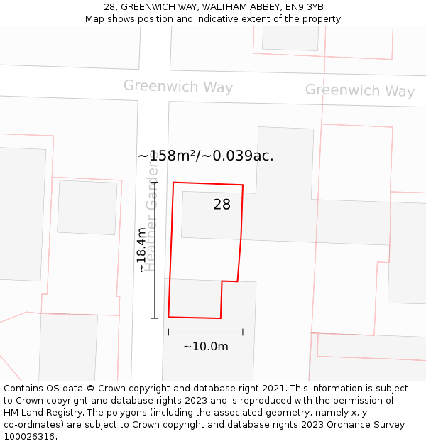 28, GREENWICH WAY, WALTHAM ABBEY, EN9 3YB: Plot and title map