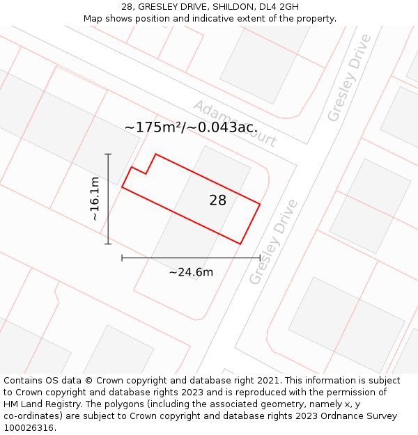 28, GRESLEY DRIVE, SHILDON, DL4 2GH: Plot and title map