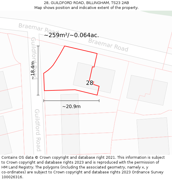 28, GUILDFORD ROAD, BILLINGHAM, TS23 2AB: Plot and title map