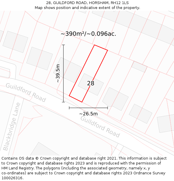 28, GUILDFORD ROAD, HORSHAM, RH12 1LS: Plot and title map