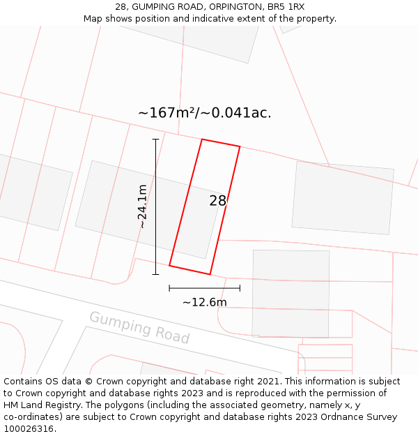 28, GUMPING ROAD, ORPINGTON, BR5 1RX: Plot and title map