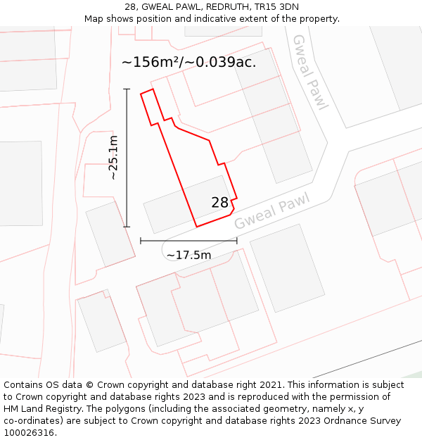 28, GWEAL PAWL, REDRUTH, TR15 3DN: Plot and title map