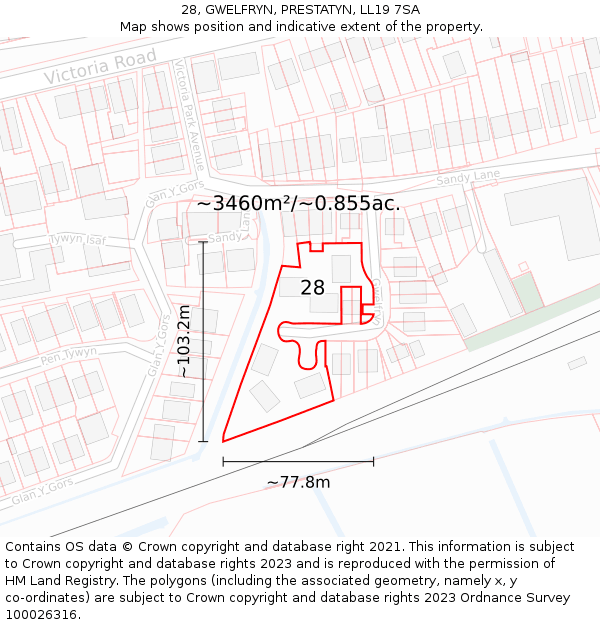 28, GWELFRYN, PRESTATYN, LL19 7SA: Plot and title map