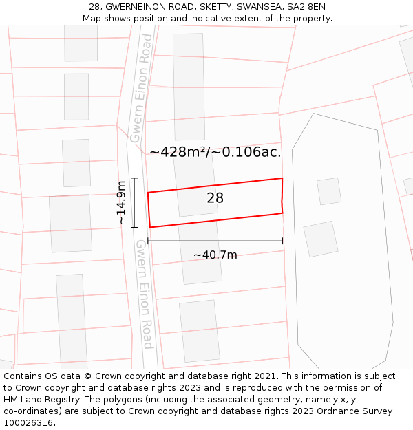 28, GWERNEINON ROAD, SKETTY, SWANSEA, SA2 8EN: Plot and title map