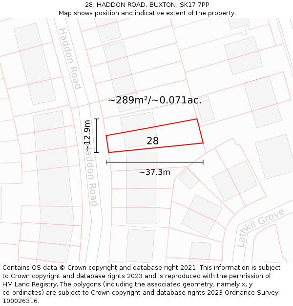28, HADDON ROAD, BUXTON, SK17 7PP: Plot and title map