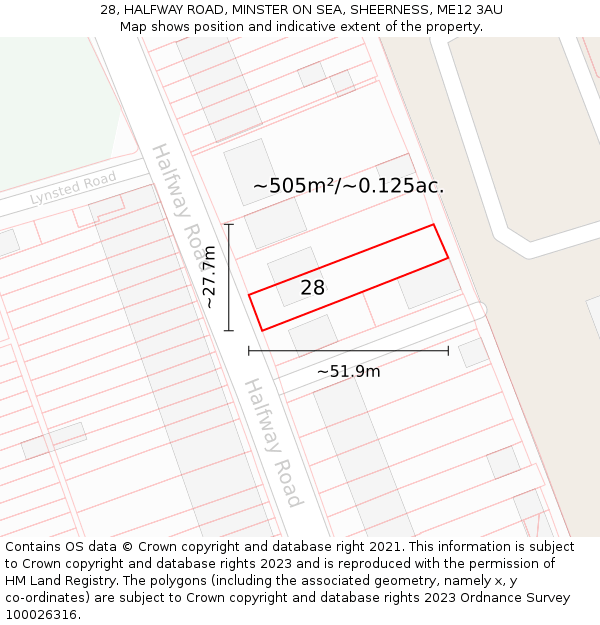 28, HALFWAY ROAD, MINSTER ON SEA, SHEERNESS, ME12 3AU: Plot and title map